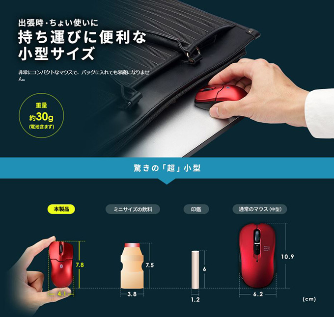 カバンに入れても邪魔にならない小型サイズ